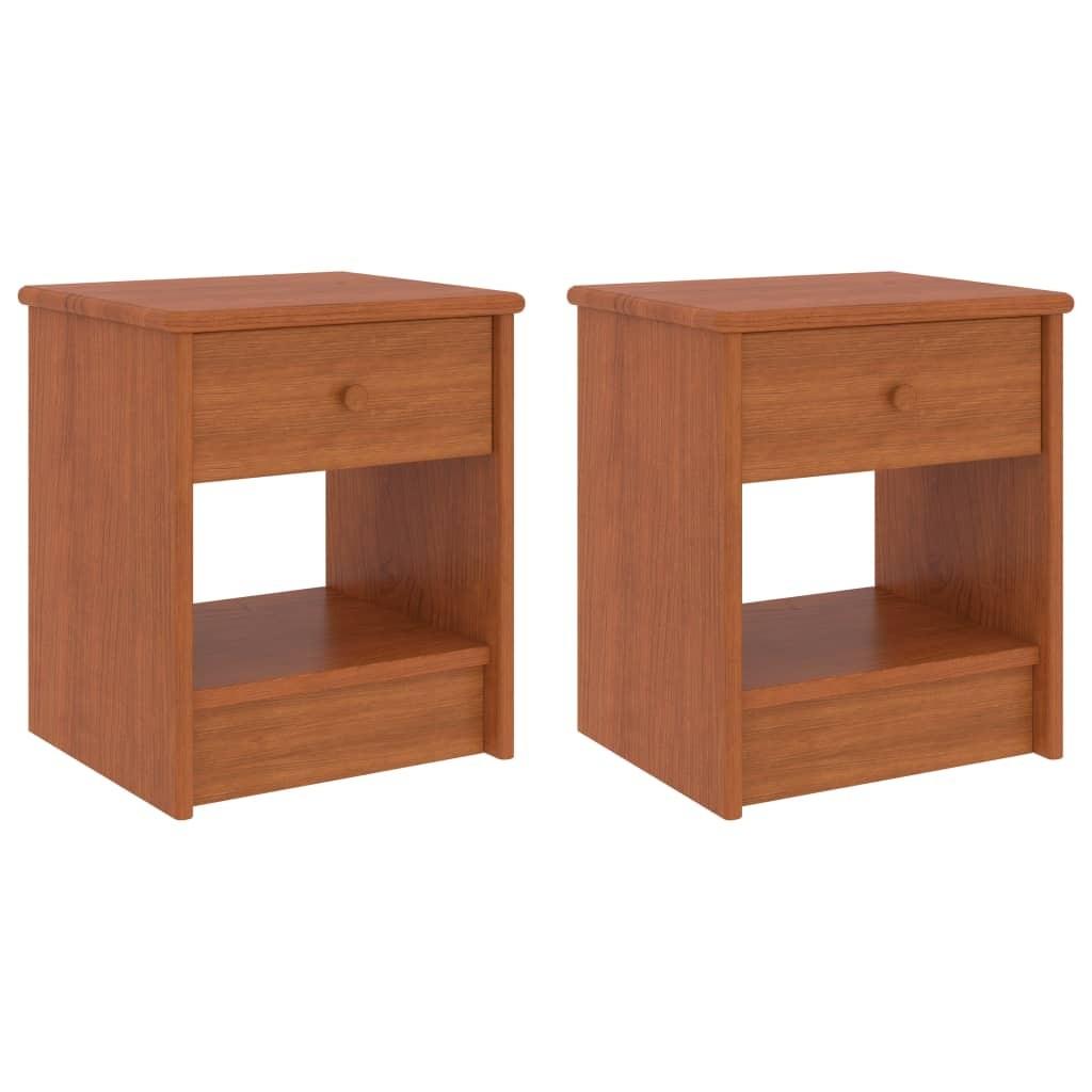 Sengeborde 2 stk. 35x30x40 cm massivt fyrretræ honningbrun