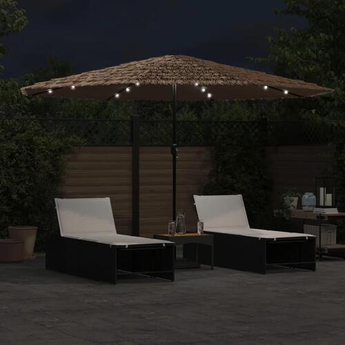 Haveparasol med LED-lys og stålstang 388x388x248 cm brun