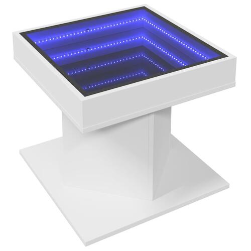 Sofabord med LED-lys 50x50x45 cm konstrueret træ hvid