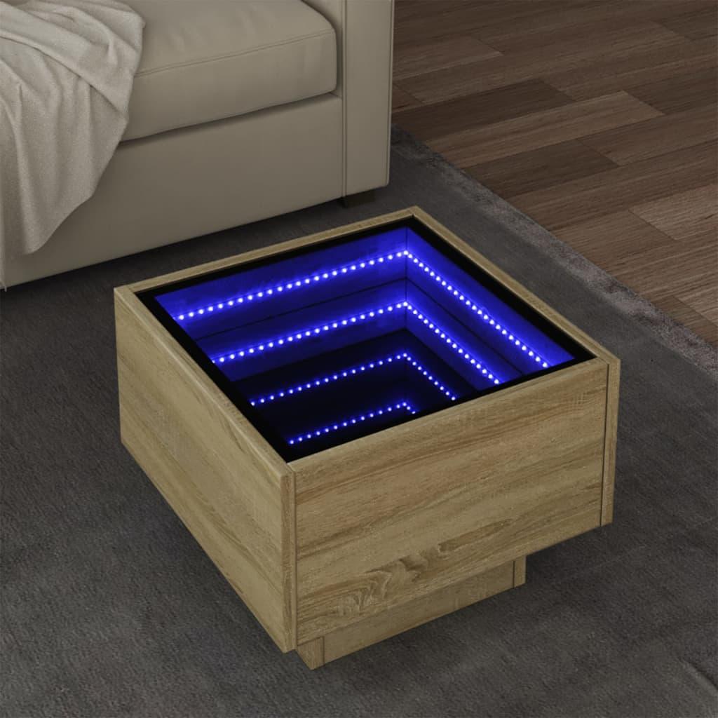 Sofabord Med Led-Lys Konstrueret Træ - Sonoma-eg / 40 x 40 x 30 cm
