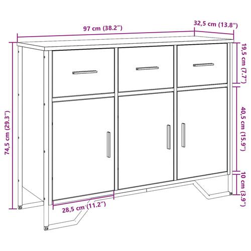 Skænk 97x32,5x74,5 cm konstrueret træ brun egetræsfarve