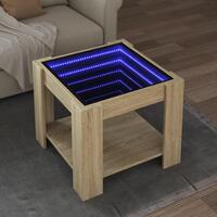 Sofabord med LED-lys 53x53x45 cm konstrueret træ sonoma-eg