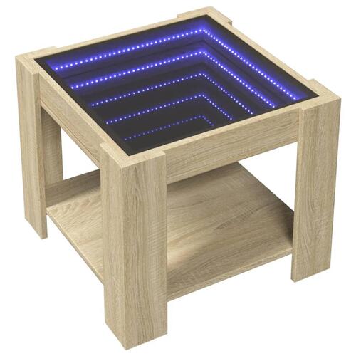 Sofabord med LED-lys 53x53x45 cm konstrueret træ sonoma-eg