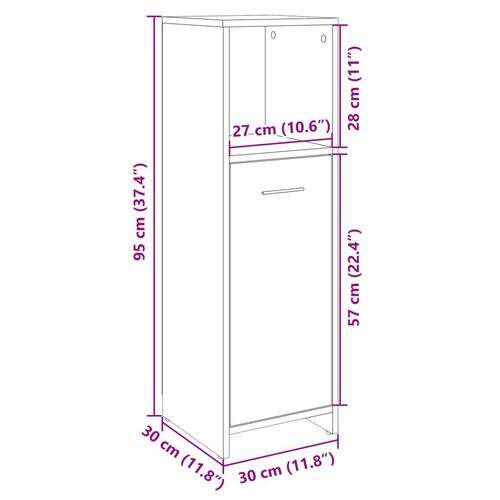 Badeværelsesskab 30x30x95 cm konstrueret træ sonoma-eg