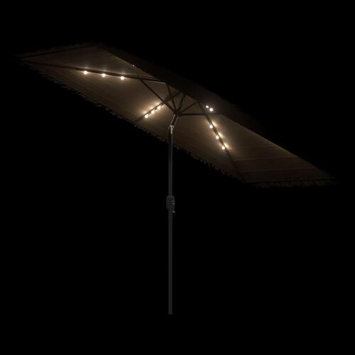 Haveparasol med LED-lys og stålstang 300x200x250 cm brun