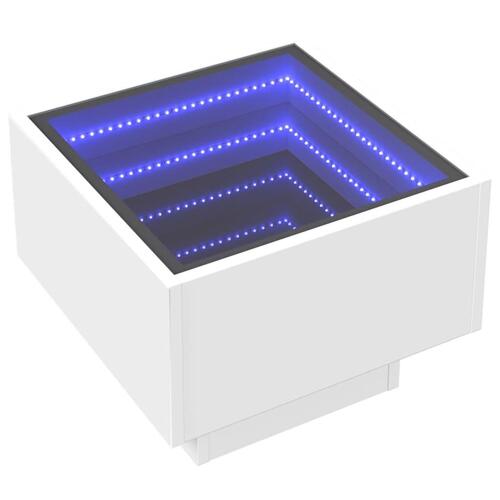 Sidebord med LED-lys 40x40x30 cm konstrueret træ hvid