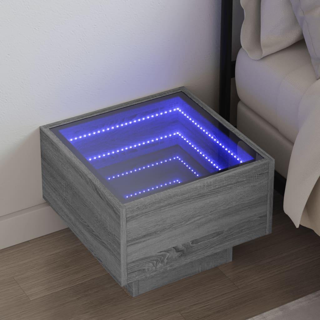 Sengebord Med Infinity Led-Lys 40X40X30 Cm - Grå sonoma-eg