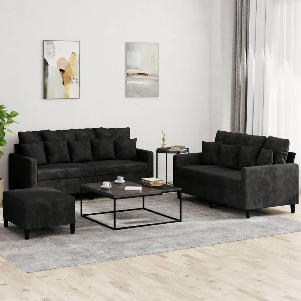 3 personers sofa med hynder velour sort