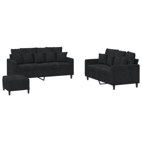 3 personers sofa med hynder velour sort