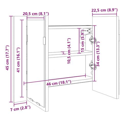 Skab med spejl og LED-lys 60x12x45 cm konstrueret træ sonoma-eg