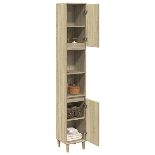 Badeværelsesskab 30x30x190 cm konstrueret træ sonoma-eg