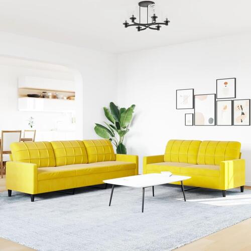 2 personers sofa med hynder velour gul