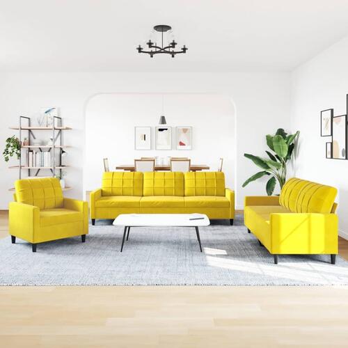 3 personers sofa med hynder velour gul