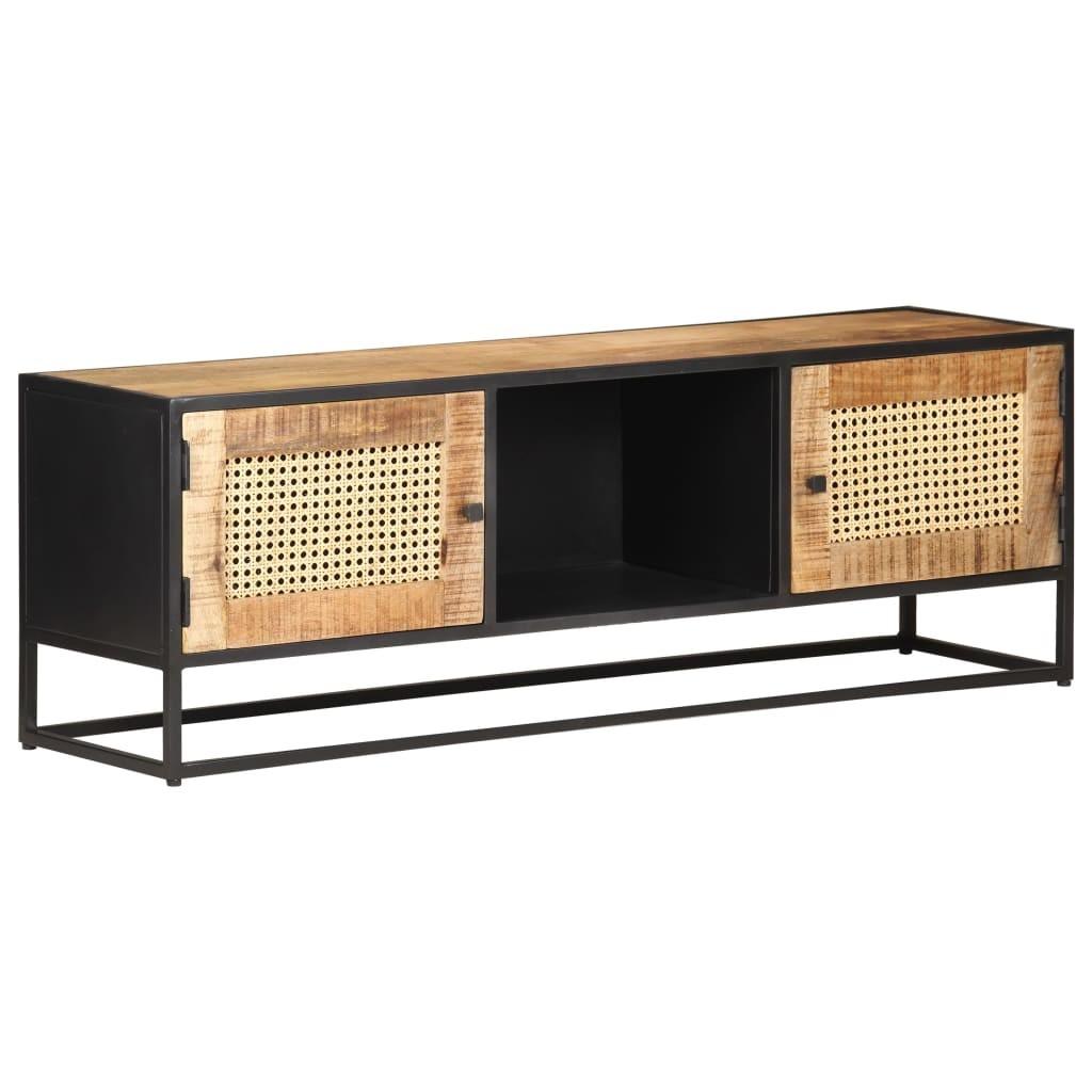 Tv-skab 120x30x40 cm ru mangotræ og naturlig rørflet