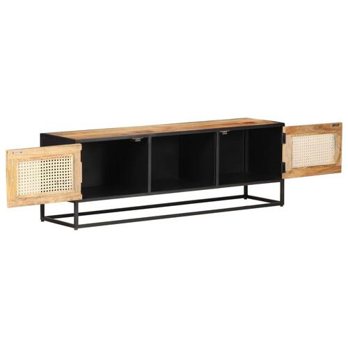 Tv-skab 120x30x40 cm ru mangotræ og naturlig rørflet