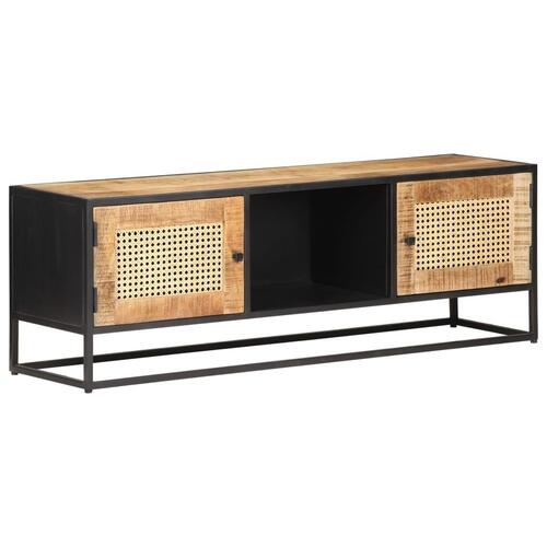 Tv-skab 120x30x40 cm ru mangotræ og naturlig rørflet