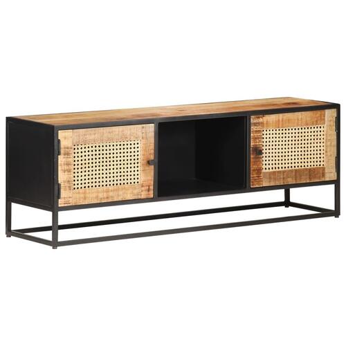 Tv-skab 120x30x40 cm ru mangotræ og naturlig rørflet