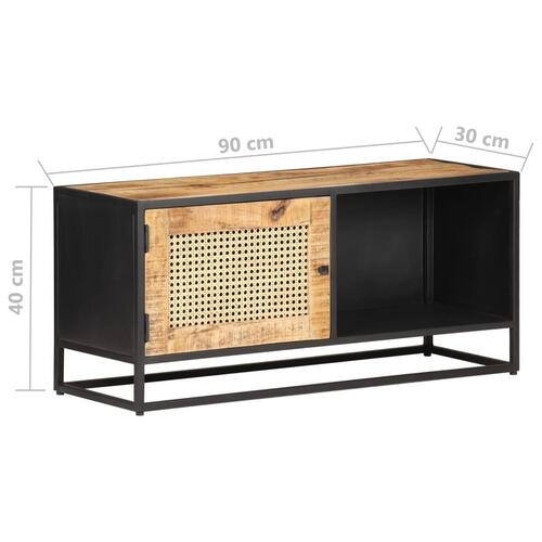 Tv-skab 90x30x40 cm ru mangotræ og naturlig rørflet