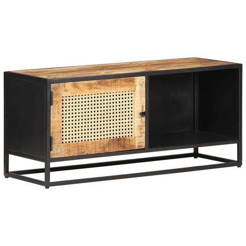Tv-skab 90x30x40 cm ru mangotræ og naturlig rørflet
