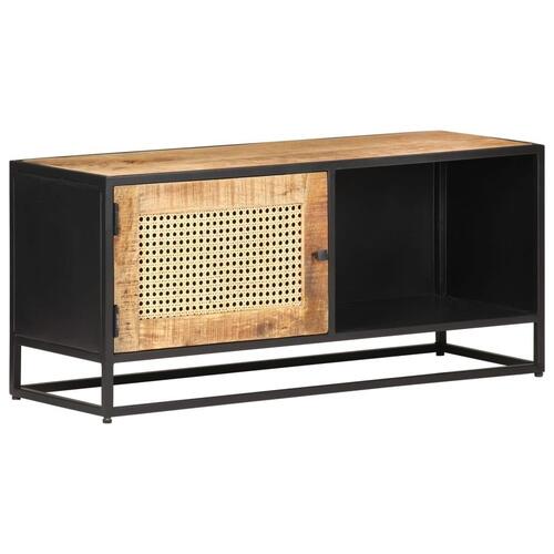 Tv-skab 90x30x40 cm ru mangotræ og naturlig rørflet