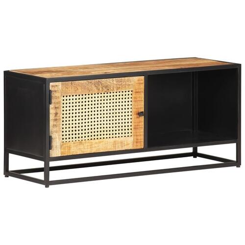 Tv-skab 90x30x40 cm ru mangotræ og naturlig rørflet