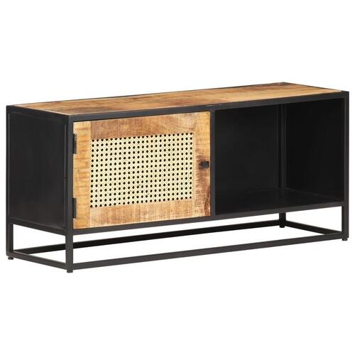 Tv-skab 90x30x40 cm ru mangotræ og naturlig rørflet