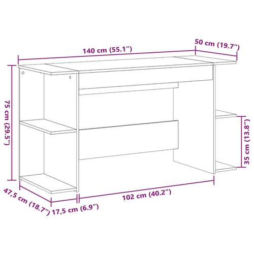 Skrivebord 140x50x75 cm konstrueret træ sonoma-eg