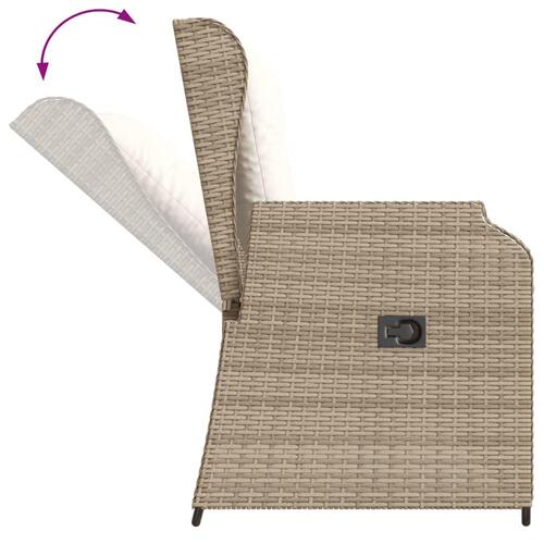 Havebænk med hynder og lænefunktion polyrattan beige