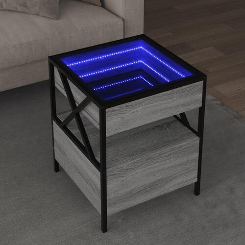 Sofabord med Infinity LED-lys 40x40x51 cm grå sonoma-eg