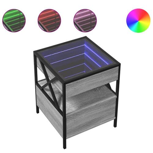 Sofabord med Infinity LED-lys 40x40x51 cm grå sonoma-eg