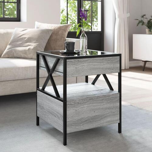 Sofabord med Infinity LED-lys 40x40x51 cm grå sonoma-eg