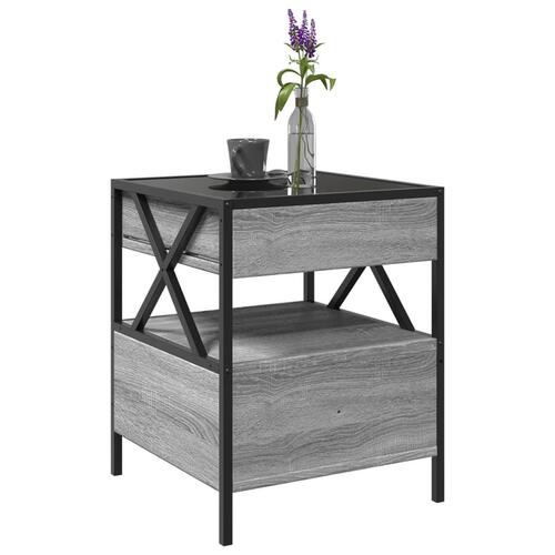 Sofabord med Infinity LED-lys 40x40x51 cm grå sonoma-eg
