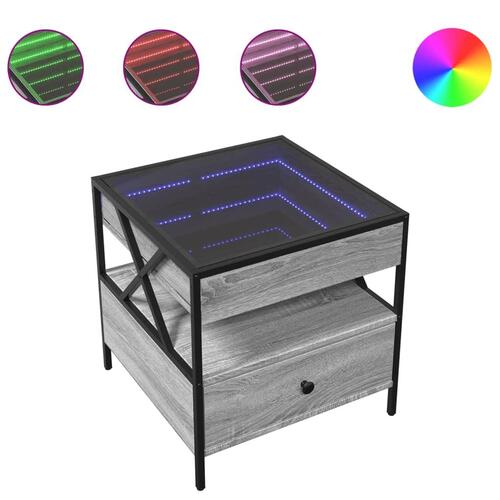 Sofabord med Infinity LED-lys 50x50x51 cm grå sonoma-eg