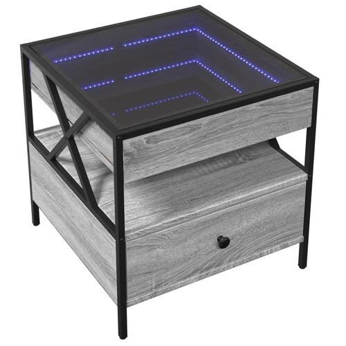 Sofabord med Infinity LED-lys 50x50x51 cm grå sonoma-eg