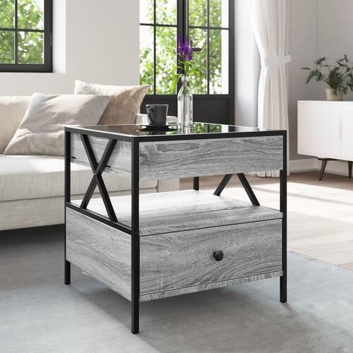 Sofabord med Infinity LED-lys 50x50x51 cm grå sonoma-eg