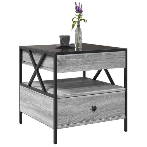 Sofabord med Infinity LED-lys 50x50x51 cm grå sonoma-eg