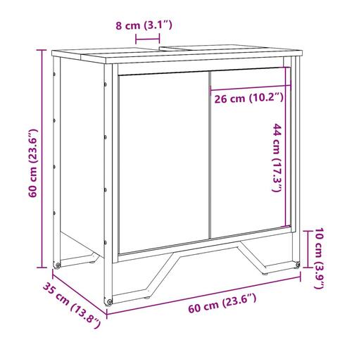Underskab til håndvask 60x35x60 cm konstrueret træ brunt eg