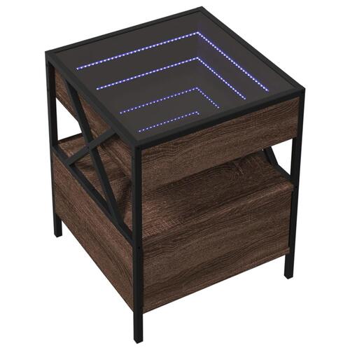 Sofabord med Infinity LED-lys 40x40x51 cm brun egetræsfarve