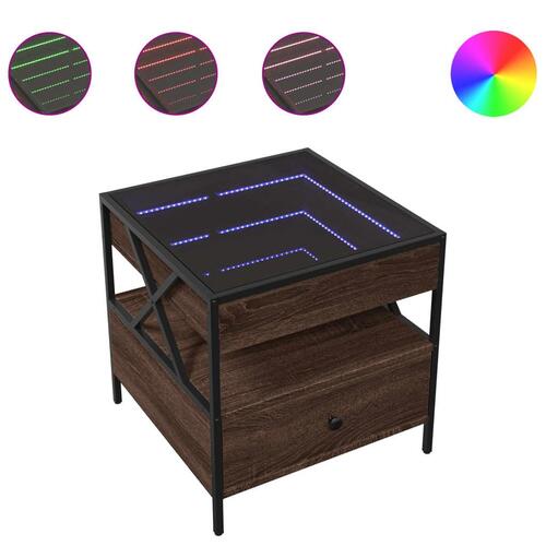 Sofabord med Infinity LED-lys 50x50x51 cm brun egetræsfarve