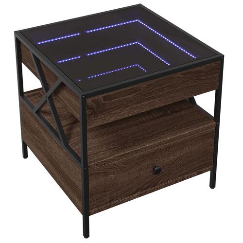 Sofabord med Infinity LED-lys 50x50x51 cm brun egetræsfarve