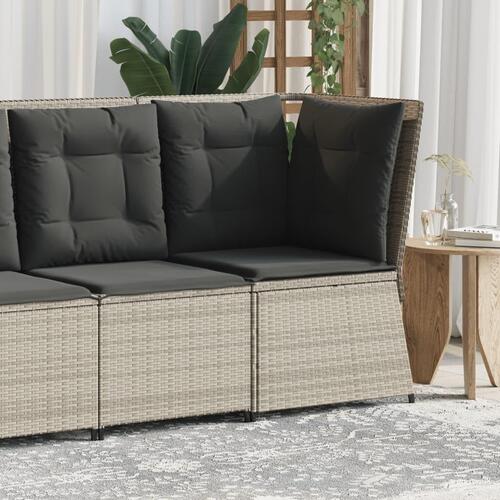 Hjørnemodul til havesofa med hynder polyrattan lysegrå