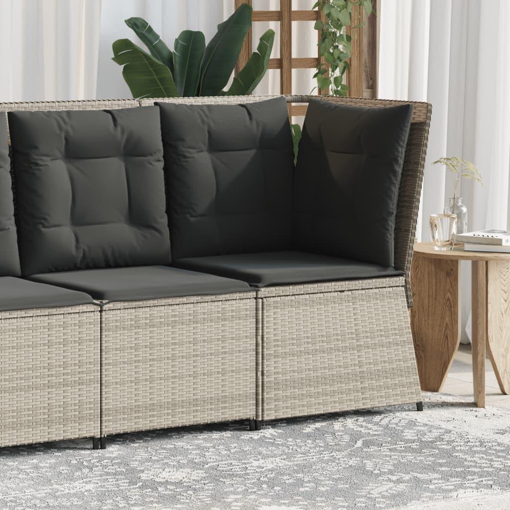 Hjørnemodul til havesofa med hynder polyrattan lysegrå