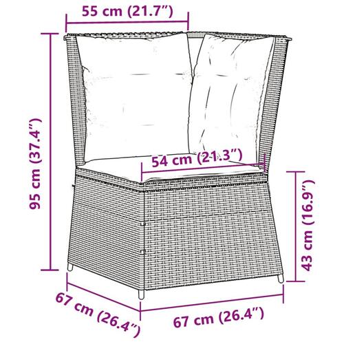 Hjørnemodul til havesofa med hynder polyrattan beige