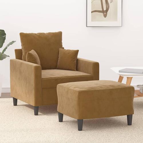 Lænestol med fodskammel 60 cm velour brun