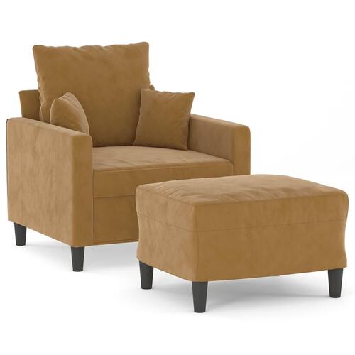 Lænestol med fodskammel 60 cm velour brun