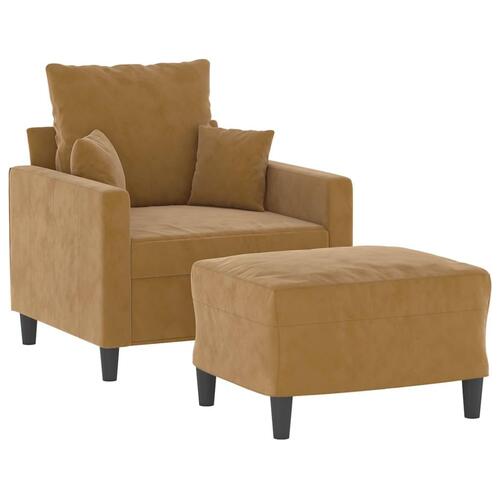 Lænestol med fodskammel 60 cm velour brun