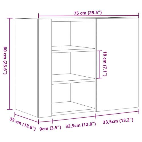 Vægskab 75x31x70 cm konstrueret træ hvid