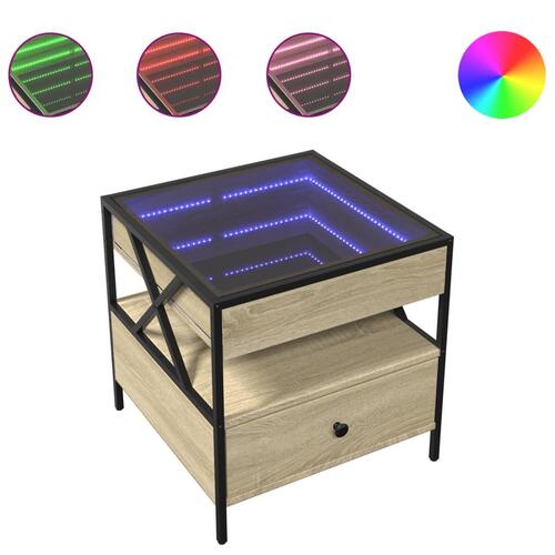 Sofabord med Infinity LED-lys 50x50x51 cm sonoma-eg