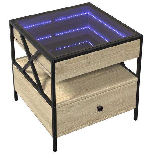 Sofabord med Infinity LED-lys 50x50x51 cm sonoma-eg