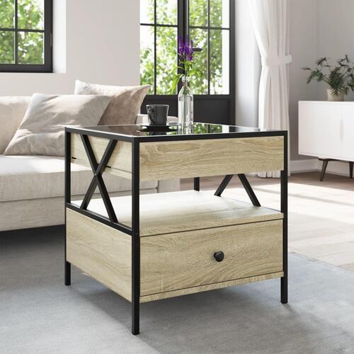 Sofabord med Infinity LED-lys 50x50x51 cm sonoma-eg